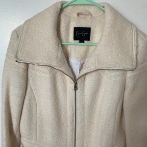 Jessica Simpson Cream Zippered Wool Coat - L
